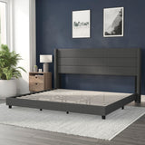 English Elm King Upholstered Platform Bed with Wingback Headboard, Mattress Foundation with Slatted Supports, No Box Spring Needed, Faux Linen