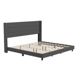 English Elm King Upholstered Platform Bed with Wingback Headboard, Mattress Foundation with Slatted Supports, No Box Spring Needed, Faux Linen