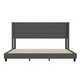 English Elm King Upholstered Platform Bed with Wingback Headboard, Mattress Foundation with Slatted Supports, No Box Spring Needed, Faux Linen