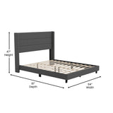 English Elm Queen Upholstered Platform Bed with Wingback Headboard, Mattress Foundation with Slatted Supports, No Box Spring Needed, Faux Linen