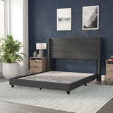 English Elm Queen Upholstered Platform Bed with Wingback Headboard, Mattress Foundation with Slatted Supports, No Box Spring Needed, Faux Linen