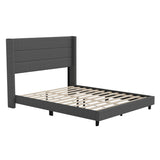 English Elm Queen Upholstered Platform Bed with Wingback Headboard, Mattress Foundation with Slatted Supports, No Box Spring Needed, Faux Linen