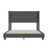 English Elm Queen Upholstered Platform Bed with Wingback Headboard, Mattress Foundation with Slatted Supports, No Box Spring Needed, Faux Linen