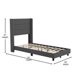 English Elm Twin Upholstered Platform Bed with Wingback Headboard, Mattress Foundation with Slatted Supports, No Box Spring Needed, Faux Linen