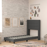 English Elm Twin Upholstered Platform Bed with Wingback Headboard, Mattress Foundation with Slatted Supports, No Box Spring Needed, Faux Linen