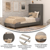 English Elm Twin Upholstered Platform Bed with Wingback Headboard, Mattress Foundation with Slatted Supports, No Box Spring Needed, Faux Linen