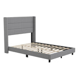 English Elm Full Upholstered Platform Bed with Wingback Headboard, Mattress Foundation with Slatted Supports, No Box Spring Needed, Faux Linen