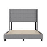 English Elm Full Upholstered Platform Bed with Wingback Headboard, Mattress Foundation with Slatted Supports, No Box Spring Needed, Faux Linen