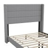 English Elm Full Upholstered Platform Bed with Wingback Headboard, Mattress Foundation with Slatted Supports, No Box Spring Needed, Faux Linen