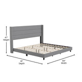 English Elm King Upholstered Platform Bed with Wingback Headboard, Mattress Foundation with Slatted Supports, No Box Spring Needed, Faux Linen