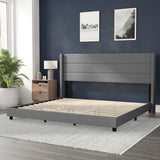 English Elm King Upholstered Platform Bed with Wingback Headboard, Mattress Foundation with Slatted Supports, No Box Spring Needed, Faux Linen