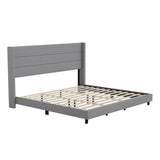 English Elm King Upholstered Platform Bed with Wingback Headboard, Mattress Foundation with Slatted Supports, No Box Spring Needed, Faux Linen