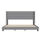 English Elm King Upholstered Platform Bed with Wingback Headboard, Mattress Foundation with Slatted Supports, No Box Spring Needed, Faux Linen