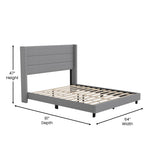 English Elm Queen Upholstered Platform Bed with Wingback Headboard, Mattress Foundation with Slatted Supports, No Box Spring Needed, Faux Linen