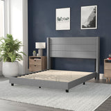 English Elm Queen Upholstered Platform Bed with Wingback Headboard, Mattress Foundation with Slatted Supports, No Box Spring Needed, Faux Linen