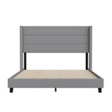 English Elm Queen Upholstered Platform Bed with Wingback Headboard, Mattress Foundation with Slatted Supports, No Box Spring Needed, Faux Linen