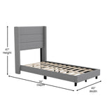 English Elm Twin Upholstered Platform Bed with Wingback Headboard, Mattress Foundation with Slatted Supports, No Box Spring Needed, Faux Linen