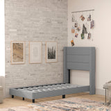 English Elm Twin Upholstered Platform Bed with Wingback Headboard, Mattress Foundation with Slatted Supports, No Box Spring Needed, Faux Linen