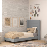 English Elm Twin Upholstered Platform Bed with Wingback Headboard, Mattress Foundation with Slatted Supports, No Box Spring Needed, Faux Linen