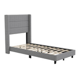 English Elm Twin Upholstered Platform Bed with Wingback Headboard, Mattress Foundation with Slatted Supports, No Box Spring Needed, Faux Linen