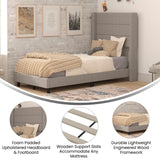 English Elm Twin Upholstered Platform Bed with Wingback Headboard, Mattress Foundation with Slatted Supports, No Box Spring Needed, Faux Linen