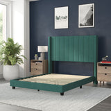 English Elm Full Upholstered Platform Bed with Vertical Stitched Wingback Headboard, Slatted Mattress Foundation, No Box Spring Needed,