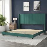 English Elm King Upholstered Platform Bed with Vertical Stitched Wingback Headboard, Slatted Mattress Foundation, No Box Spring Needed,