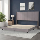 English Elm King Upholstered Platform Bed with Vertical Stitched Wingback Headboard, Slatted Mattress Foundation, No Box Spring Needed,