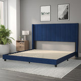 English Elm King Upholstered Platform Bed with Vertical Stitched Wingback Headboard, Slatted Mattress Foundation, No Box Spring Needed,