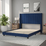 English Elm Queen Upholstered Platform Bed with Vertical Stitched Wingback Headboard, Slatted Mattress Foundation, No Box Spring Needed,