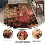 English Elm Abstract 5' x 7' Warm Beige, , and Red Olefin Area Rug with Jute Backing, Living Room, Bedroom