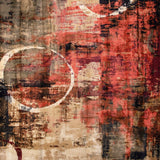 English Elm Abstract 5' x 7' Warm Beige, , and Red Olefin Area Rug with Jute Backing, Living Room, Bedroom