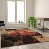 English Elm Abstract 6' x 9' Warm Beige, , and Red Olefin Area Rug with Jute Backing, Living Room, Bedroom