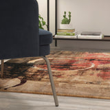 English Elm Abstract 6' x 9' Warm Beige, , and Red Olefin Area Rug with Jute Backing, Living Room, Bedroom