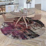 English Elm Abstract 8' x 8' Round Warm Beige, , and Red Olefin Area Rug with Jute Backing, Living Room, Bedroom