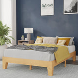 Pine Finish Wood Full Platform Bed with Wooden Support Slats, No Box Spring Required