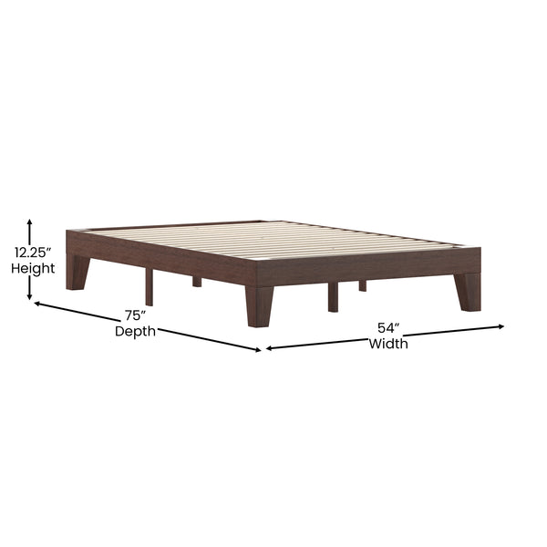 English Elm Finish Wood Full Platform Bed with Wooden Support Slats, No Box Spring Required