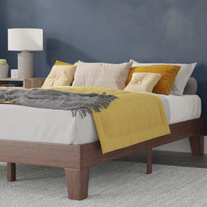 English Elm Finish Wood Full Platform Bed with Wooden Support Slats, No Box Spring Required