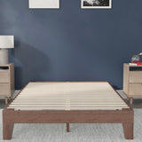 English Elm Finish Wood Full Platform Bed with Wooden Support Slats, No Box Spring Required