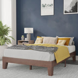 English Elm Finish Wood Full Platform Bed with Wooden Support Slats, No Box Spring Required