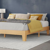 English Elm Pine Finish Wood King Platform Bed with Wooden Support Slats, No Box Spring Required