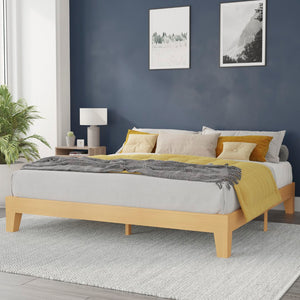 English Elm Pine Finish Wood King Platform Bed with Wooden Support Slats, No Box Spring Required