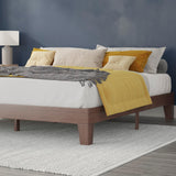 English Elm Finish Wood King Platform Bed with Wooden Support Slats, No Box Spring Required