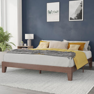 English Elm Finish Wood King Platform Bed with Wooden Support Slats, No Box Spring Required