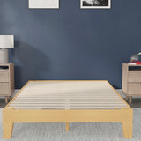 English Elm Pine Finish Wood Queen Platform Bed with Wooden Support Slats, No Box Spring Required