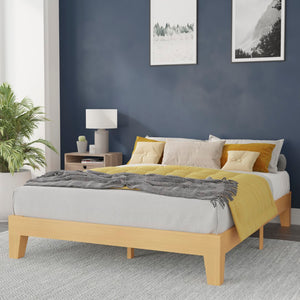 English Elm Pine Finish Wood Queen Platform Bed with Wooden Support Slats, No Box Spring Required