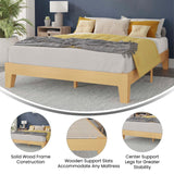 English Elm Pine Finish Wood Queen Platform Bed with Wooden Support Slats, No Box Spring Required