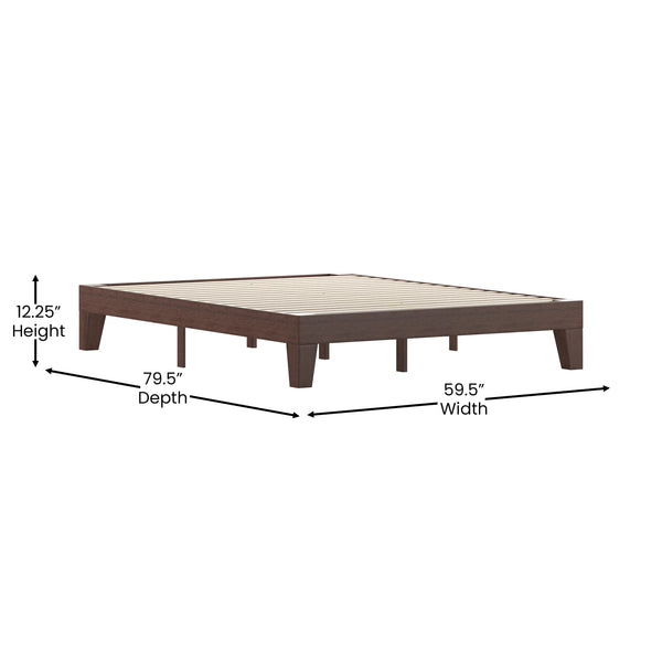 English Elm Finish Wood Queen Platform Bed with Wooden Support Slats, No Box Spring Required