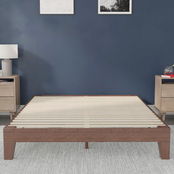 English Elm Finish Wood Queen Platform Bed with Wooden Support Slats, No Box Spring Required