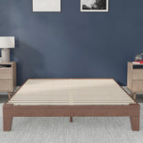 English Elm Finish Wood Queen Platform Bed with Wooden Support Slats, No Box Spring Required